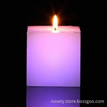 LED Square Candle, Real Smokeless Wax Candles Really Change Colors when Lit